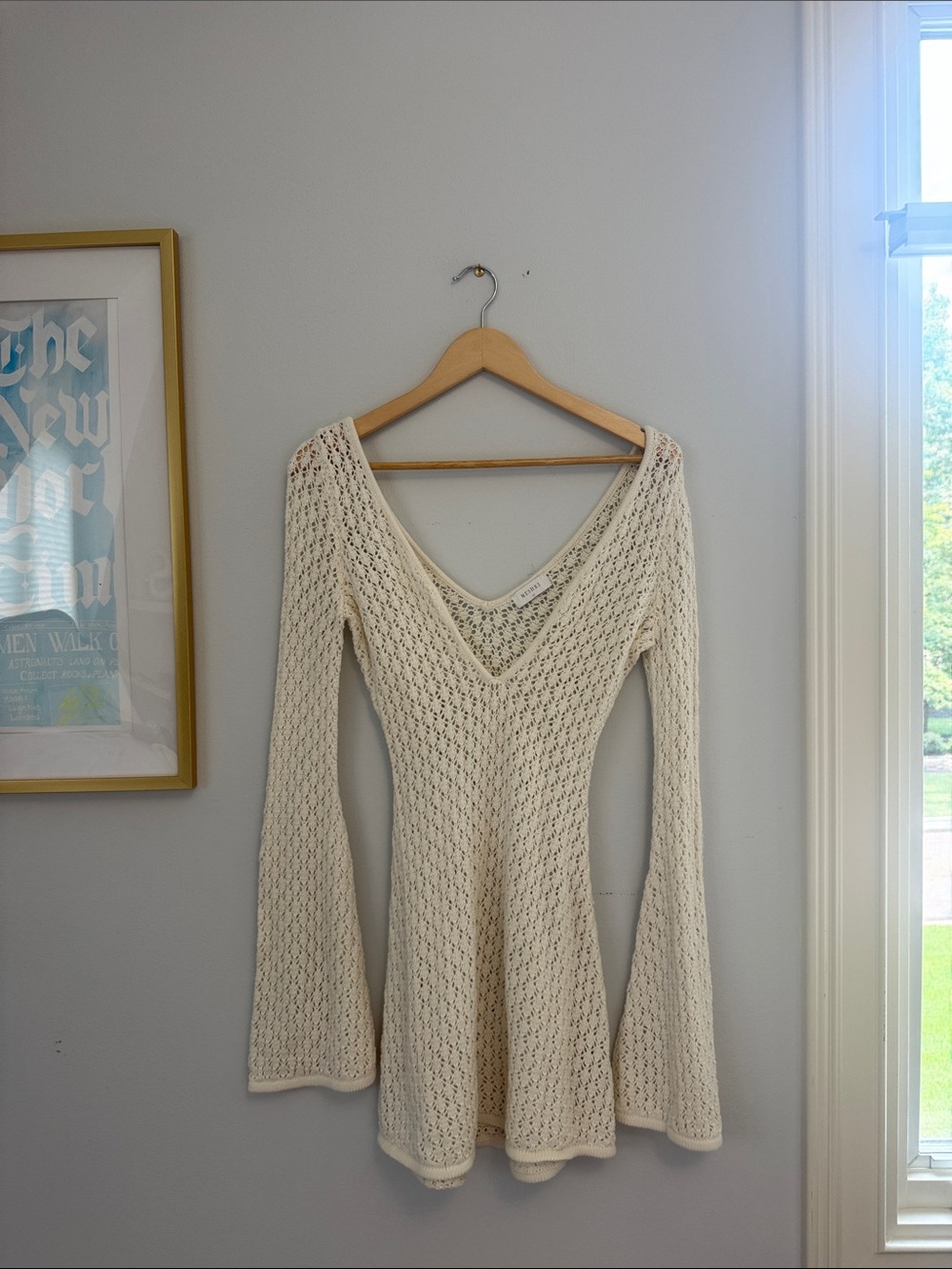 Meskhi Cream Knit V-Neck Long Sleeve Dress